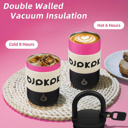 BJPKPK 13oz Insulated Stainless Steel Loop Tumbler With Lid And Handle Travel Coffee Mug Thermal Cup,Latte
