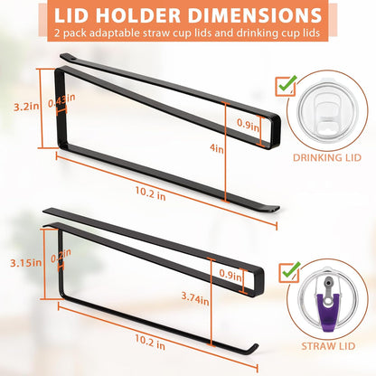 Tumbler Lid Organizer, Horizontal Tumbler Lid Storage Hook Up to 10 Lids, Space Saving Cup Lid Holders Under Cabinet Tumbler Lid Hook for Kitchen Organizer and Storage,Hanging Paper Towel Rack Hanger