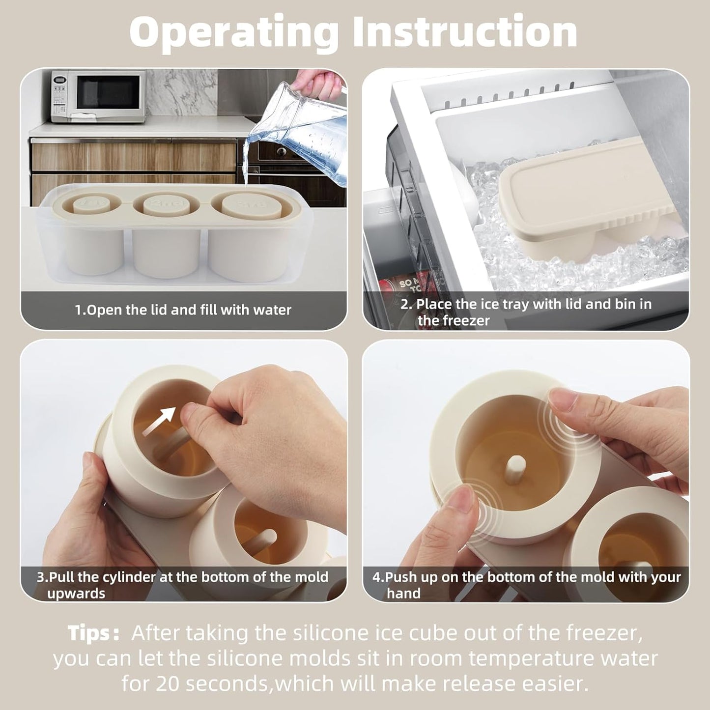 Tcamp Ice Mold for 30-40 oz Tumbler Cup, Silicone Ice Cube Tray With Lid and Bin for Freezer, Ice Ring Ice Maker for Chilling Cocktails, Whiskey, Drinks, Coffee, Easy Fill and Release (Black)