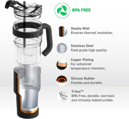 asobu Ultimate Ceramic Travel Mug, 12oz Insulated Stainless Steel Coffee Cup with Handle & Splash-Resistant Lid, Ceramic Lined for Pure Taste, BPA-Free, Double-Wall Vacuum for Hot Drinks