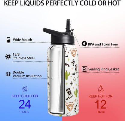 32 oz Pickleball Insulated Water Bottle with Straw - Pickleball Gym Hiking Sports Coffee Mug | Perfect Pickleball Gifts for Women, Pickleball Decor Accessories