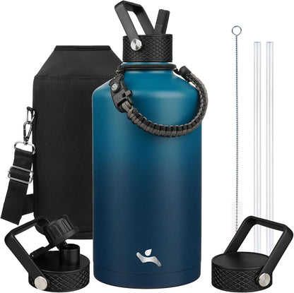 Konokyo 22oz Stainless Steel Bottles with 3 Lids Sport Insulated Water Bottle,Mint