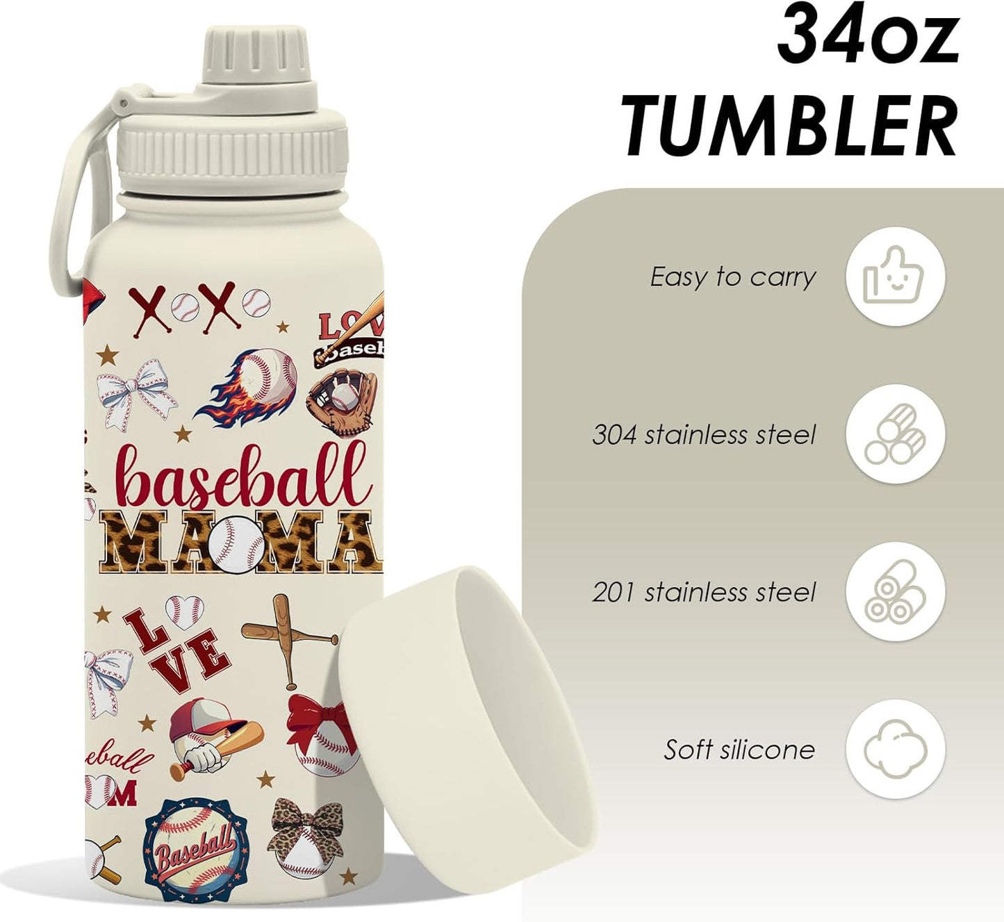 Pickleball 34oz Water Bottle with Spout Lid, Insulated Stainless Steel Travel Cup, Double Wall Vacuum Tumbler for Women Girls Ladies, Birthday Christmas Gift for Pickleball Lovers (1 pc)