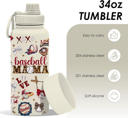 Pickleball 34oz Water Bottle with Spout Lid, Insulated Stainless Steel Travel Cup, Double Wall Vacuum Tumbler for Women Girls Ladies, Birthday Christmas Gift for Pickleball Lovers (1 pc)