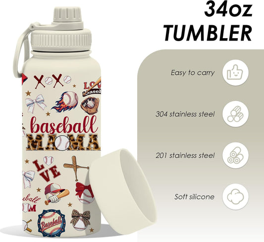 Pickleball 34oz Water Bottle with Spout Lid, Insulated Stainless Steel Travel Cup, Double Wall Vacuum Tumbler for Women Girls Ladies, Birthday Christmas Gift for Pickleball Lovers (1 pc)