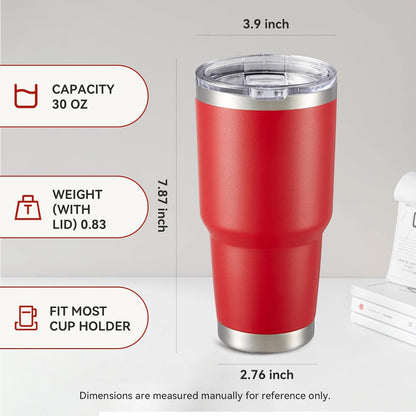 30 oz Tumbler with Lid Stainless Steel Tumblers Vacuum Insulated Cup Reusable Powder Coated Travel Mug Double Wall Leak Proof Portable Cups Keep Cold Drinks for 12 Hours, Stainless, 1 Pack