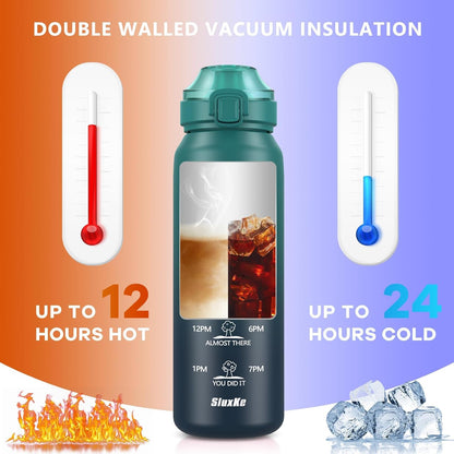 SLUXKE 24oz Insulated Water Bottle 18/10 Stainless Steel with 2Lids(Straw Lid& Spout Lids), 700ml Double Wall Vacuum Water Bottle with Handle Keep Cold and Hot for Men, Women & Kids PURPLE PINK