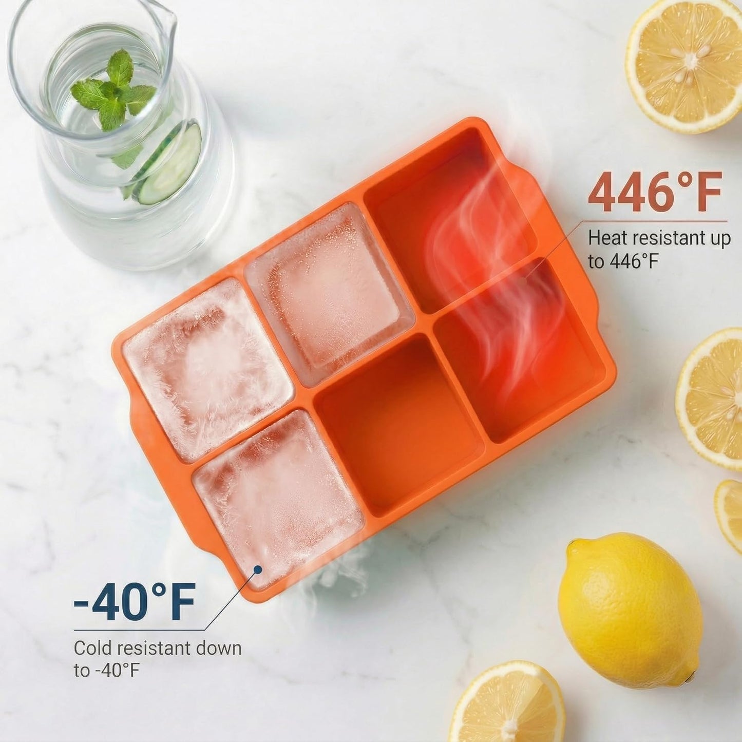 KitchFort Large Silicone Ice Cube Tray (2-Pack), Easy Release 2" Big Ice Cubes - Cocktail, Whiskey Ice Cubes Mold - Ice Trays for Freezer with Lid - Stackable Silicone Ice Tray - Black