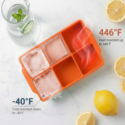 KitchFort Large Silicone Ice Cube Tray (2-Pack), Easy Release 2" Big Ice Cubes - Cocktail, Whiskey Ice Cubes Mold - Ice Trays for Freezer with Lid - Stackable Silicone Ice Tray - Black