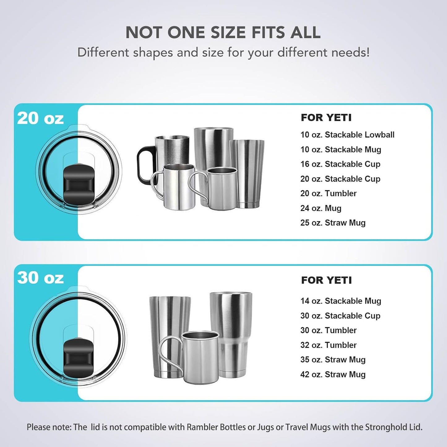 30 oz Tumbler Lid, Replacement Lids Compatible for YETI 30/32 oz Tumbler, 14 oz Mug and 35 oz Straw Mug, 2 Pack Travel Spill Proof Cup Lids Covers with Magnetic Slider Switch, BPA Free