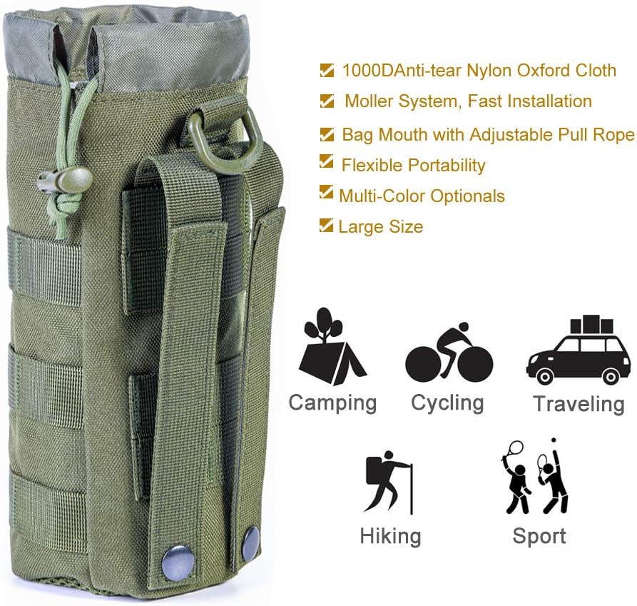 Upgraded Sports Water Bottles Pouch Bag, Tactical Drawstring Molle Water Bottle Holder Tactical Pouches, Travel Mesh Water Bottle Bag Tactical Hydration Carrier