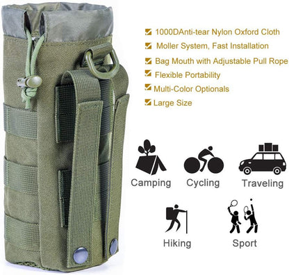Upgraded Sports Water Bottles Pouch Bag, Tactical Drawstring Molle Water Bottle Holder Tactical Pouches, Travel Mesh Water Bottle Bag Tactical Hydration Carrier
