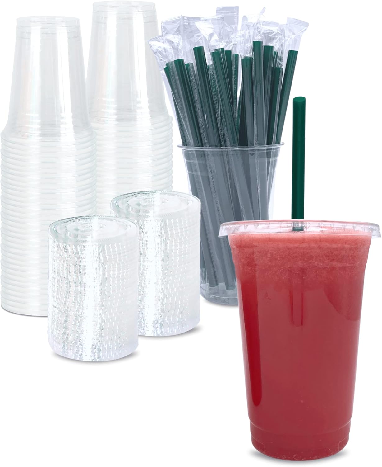 Cappatua 20 oz Clear Plastic Cups with Lids and STRAWS, Disposable Drinking Cups for Cold Drinks, Iced Coffee, Milkshakes, Smoothies, 25 Sets