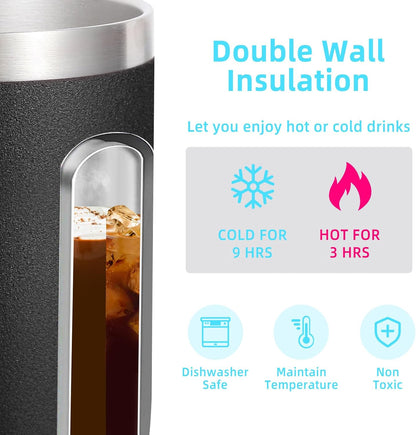 Volhoply 14oz Insulated Stainless Steel Coffee Mug with Lid Bulk 4 Pack,Double Wall Vacuum Travel Coffee Cup with Handle,Reusable Metal Cups Tumbler Cup,Camping Mugs,Ideal Gifts(Mix,4)