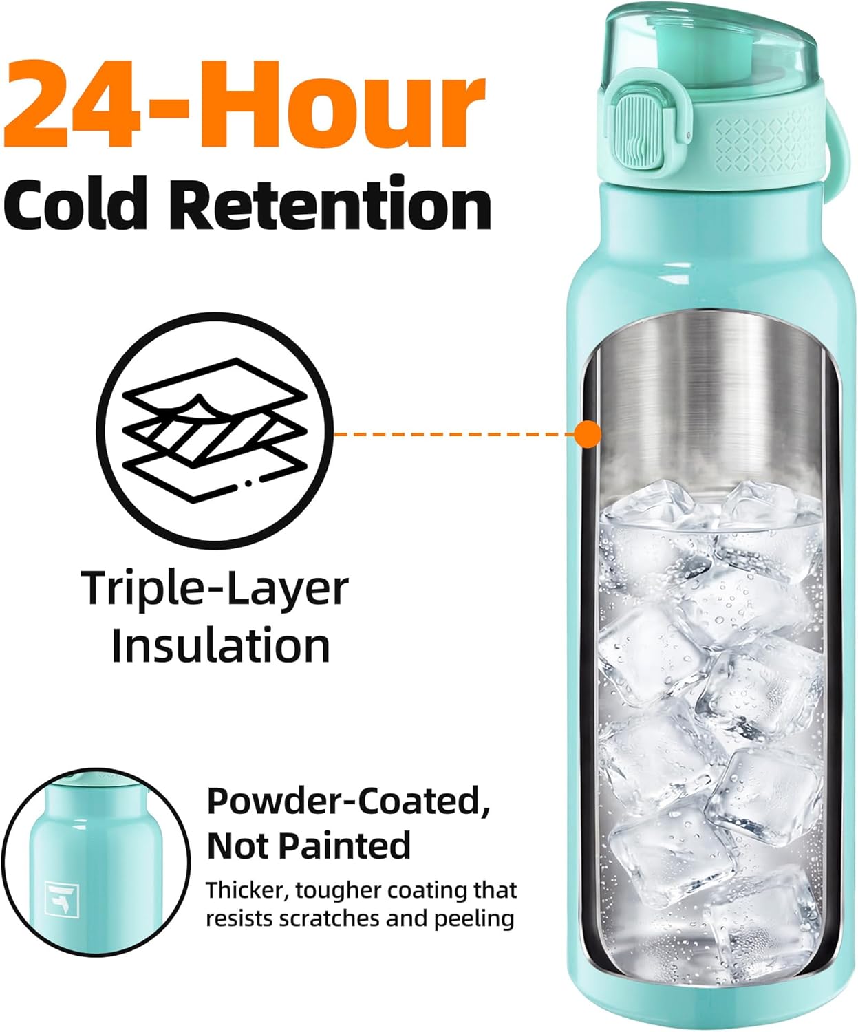 Fanhaw 24 oz Insulated Water Bottle with Soft Silicone Spout Lid, Leakproof Stainless Steel Vacuum Bottle for School, Sports& Daily Use, Kids, Teens& Adults, Back to School Essentials (Pink)