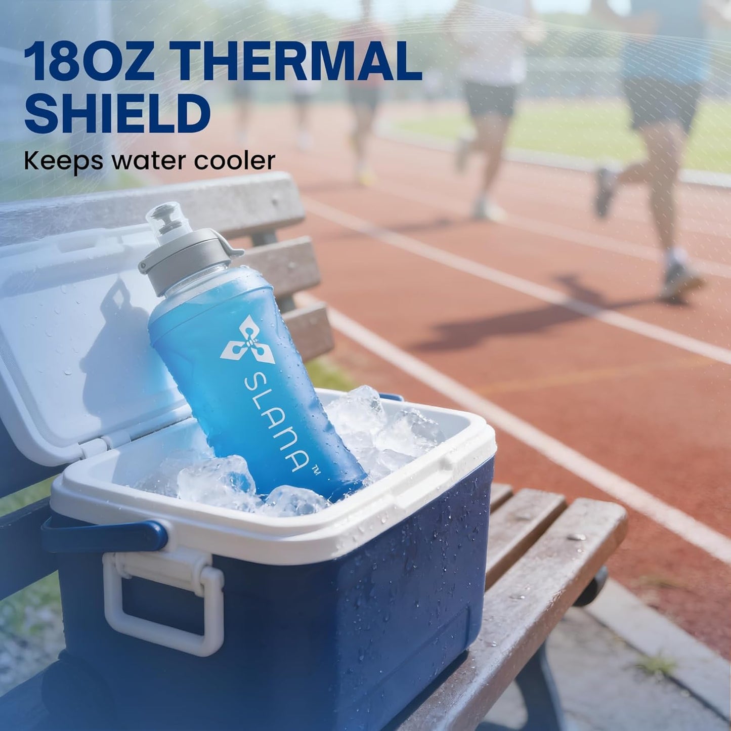 Handheld Running Water Bottle 18 oz – Grip-Free Collapsible Water Bottles for Running with Adjustable Strap & Thumbhole, Expandable Phone Pocket, Race Cap for One-Hand Drinking