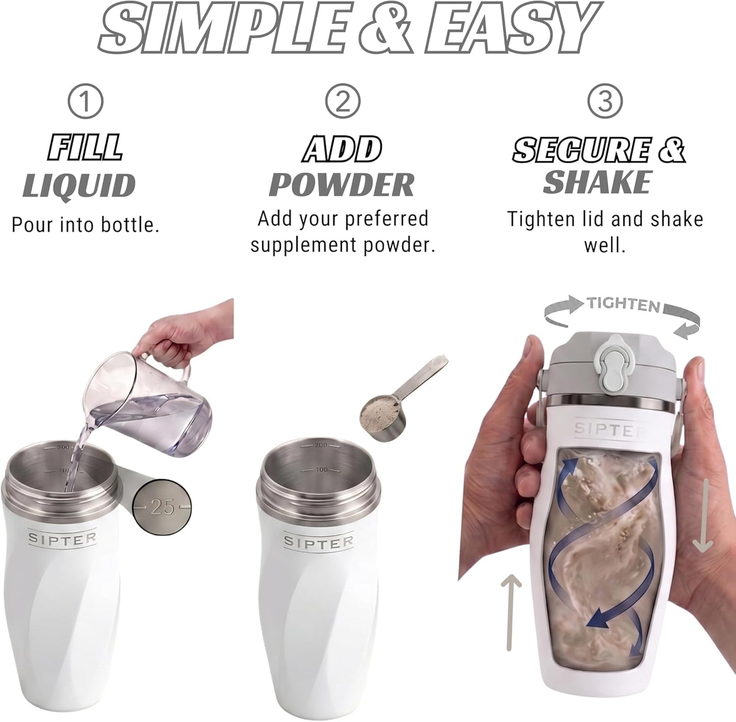 Earth Stone - 24oz Insulated Protein Shaker Bottle - Medical-Grade 316 Stainless Steel - Patent-Pending Clump-Free Design - Odor Proof & Leak-Proof Metal Blender Cup