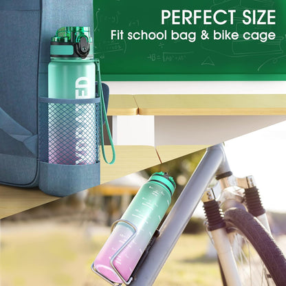 Sahara Sailor Water Bottle 32oz, Durable and Leakproof Water Bottles Motivational with Time Marker, Tritan, BPA Free, Wide Mouth with Easy Clean Brush for Gym, Travel, Home, School, Office (1 Bottle)