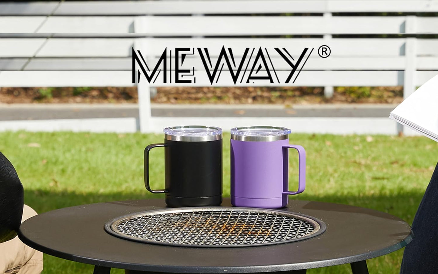 MEWAY 12oz Coffee Mug With Handle and Sliding Lid,Stainless Steel Travel Tumbler Cup with Handle,Double Wall Vacuum Insulated Camping Cup for Hot & Cold Drinks Tea (Black,Set of 1