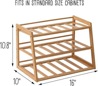 Honey-Can-Do 3-Tier Bamboo Water Bottle Organizer Rack - Stackable, Natural Wood Storage for Cabinet & Pantry