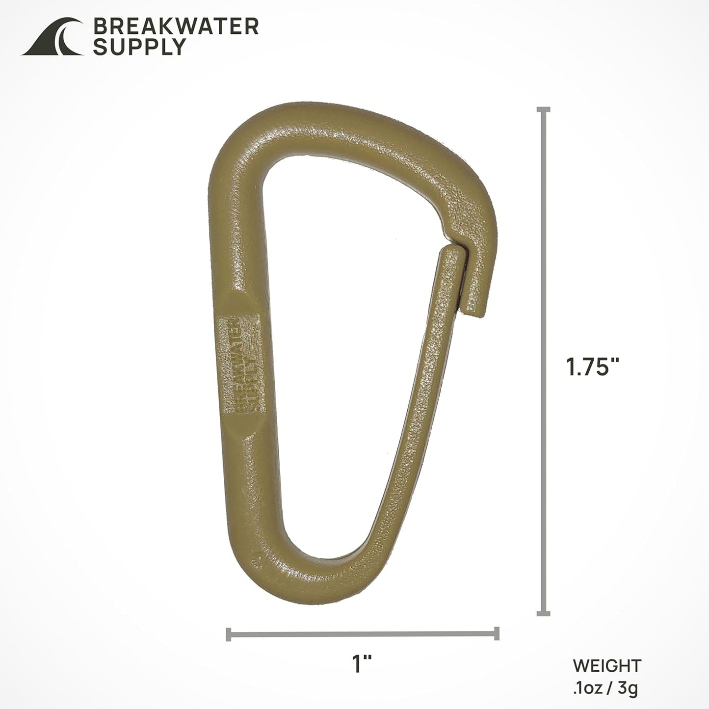 Breakwater Supply™ Hingeless Carabiner Hooks 4 Pack, Small 2-inch Gear Attachment Clips for Backpack, Keys, Keychain, Water Bottle, MOLLE + Ultralight, Tactical, D-Ring, Non-Corrosive, D-Shape