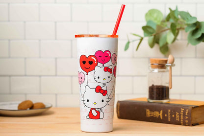 Silver Buffalo Sanrio Hello Kitty Milk Carton Pattern Plastic Boba Tumbler w Lid and Wide Straw, 24 Ounces