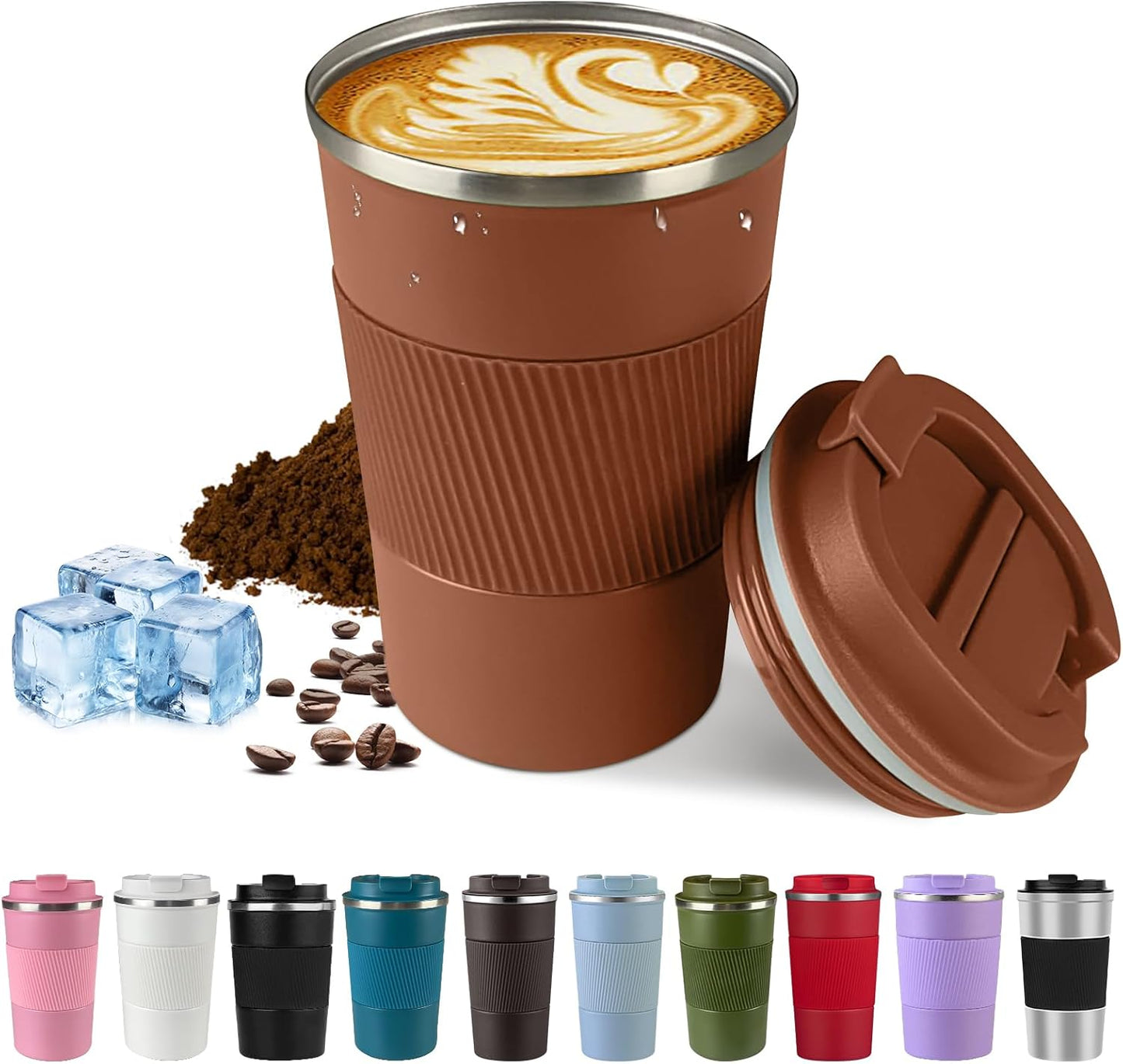 SPLMIFA Vacuum-Insulated Stainless Steel Travel Coffee Mug, Leak-Proof Reusable Coffee Cup with Lid - Keep Hot & Cold Drinks for Hours, Durable Insulated Tumbler for Men & Women(3rd-Black, 12OZ)