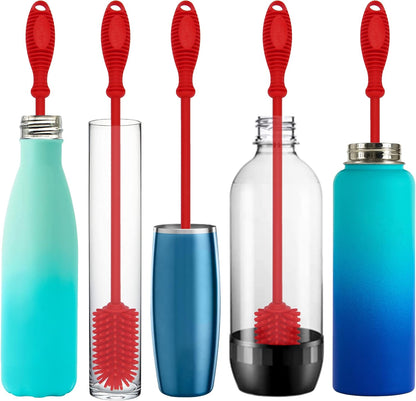 Kitchiny Silicone Bottle Brush with 2 Straw Cleaners - 12.5” Water Bottle Cleaner Brush for Yeti, Hydro Flask, Owala, Stanley, Baby Bottles, Glassware, Vases & Narrow Neck Containers - Orange