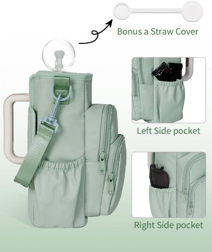 sportsnew Water Bottle Carrier Bag with Phone Pocket for 30oz 40oz Tumbler with Handle Accessories Insulated Water Bottle Holder Pouch with Strap Crossbody with Straw Cover
