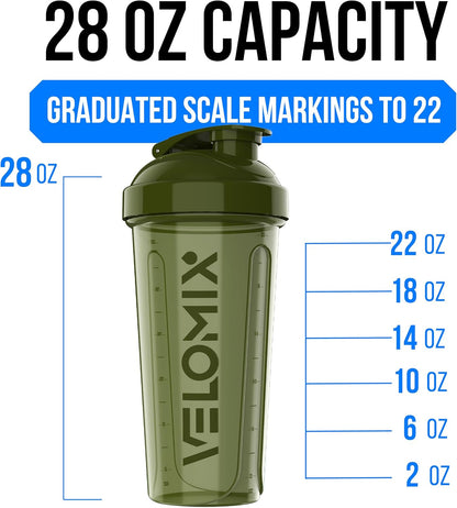 VELOMIX -2 Pack- 28 oz Protein Shaker Bottles for Protein Mixes - 2x Wire Whisk | Leak Proof Shaker Cups for Protein Shakes | Protein Shaker Bottle Pack (Black/Transparent)
