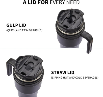 20 oz Insulated Coffee Mug Tumbler with Handle, Stainless Steel Travel Mug Tumbler with Lid and Straw,Double Wall Vacuum Leak Proof Ice Coffee Thermal Cup, Black