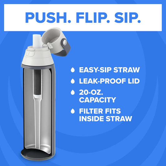 Brita Stainless Steel Premium Filtering Water Bottle, BPA-Free, Reusable, Insulated, Replaces 300 Plastic Water Bottles, Filter Lasts 2 Months or 40 Gallons, Includes 1 Filter, Glacier - 20 oz