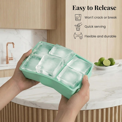 KitchFort Large Silicone Ice Cube Tray (2-Pack), Easy Release 2" Big Ice Cubes - Cocktail, Whiskey Ice Cubes Mold - Ice Trays for Freezer with Lid - Stackable Silicone Ice Tray - Black