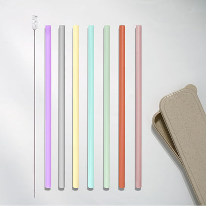 Reusable Straw with Case - Dishwasher Safe ECO-Friendly BPA Free Travel Straws with Case, 9 Inch Extra Long,Flexible Silicone Smoothie Straws with Cleaning Brush (Multicolor)