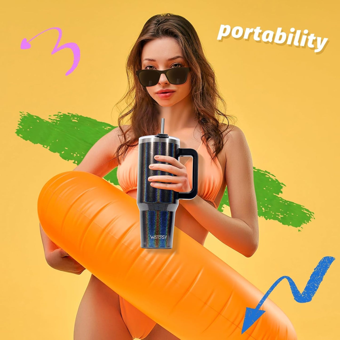 40 oz Tumbler with Handle,Tumbler with Lid and Straw,Double Wall Insulated Cup Stainless Steel Travel Mug(Cold for 34 Hours),Water Bottle for Iced Tea,Coffee,Cold Beverages(Purple)