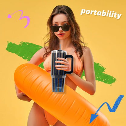 40 oz Tumbler with Handle,Tumbler with Lid and Straw,Double Wall Insulated Cup Stainless Steel Travel Mug(Cold for 34 Hours),Water Bottle for Iced Tea,Coffee,Cold Beverages(Purple)