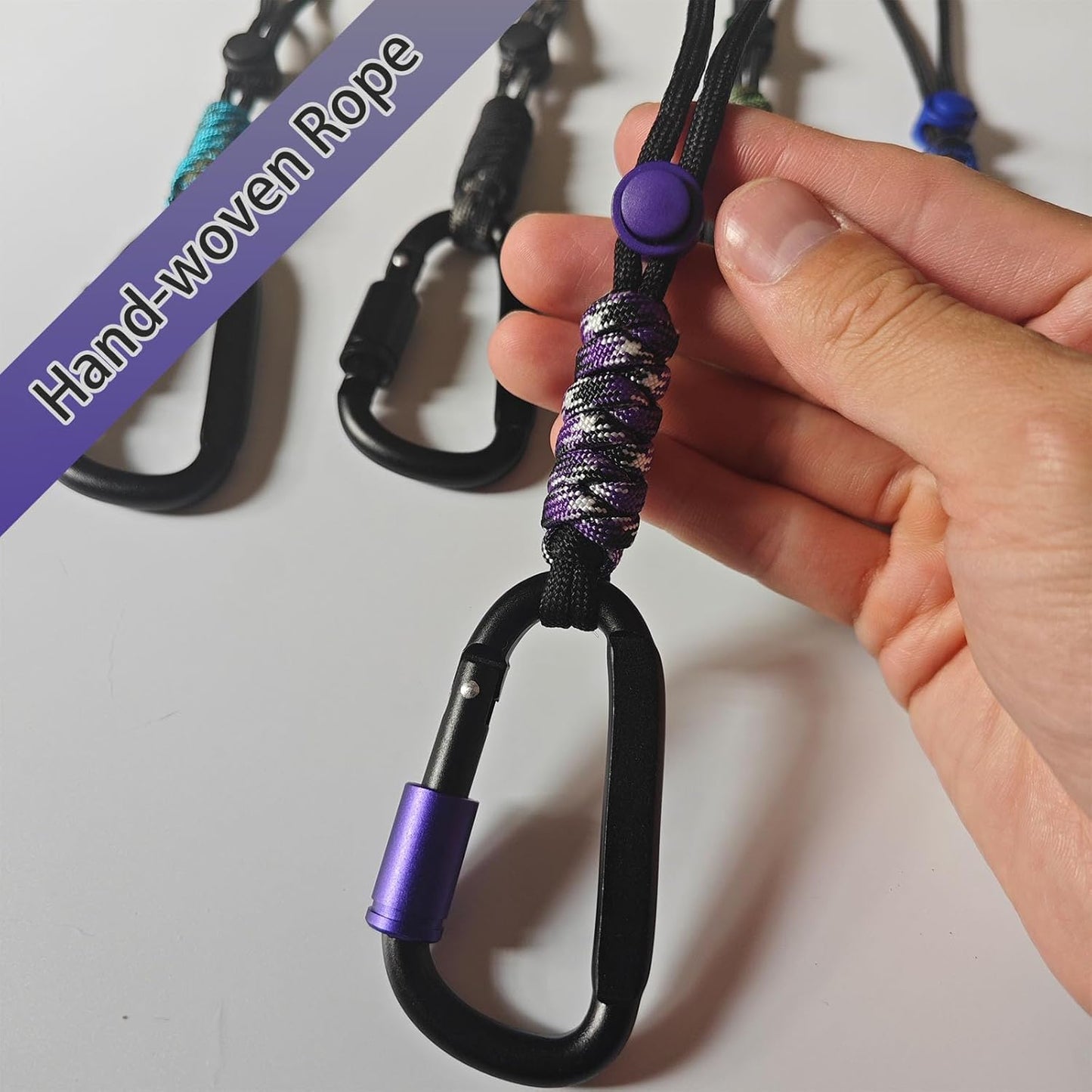 Paracord Keychain/Carabiner Clip - Jaymokes D Ring Metal Hook for Water Bottle, Key, Backpacks and More