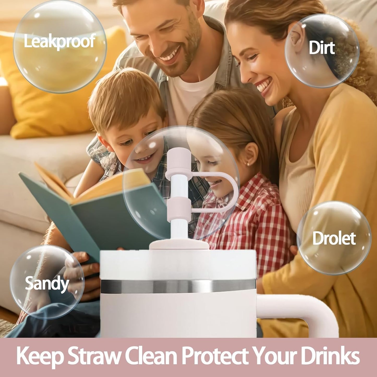 6PCS Silicone Straw Covers Cap Compatible with Stanley Cup 30&40oz Tumbler with Handle 10mm Straw Toppers，Straw Tips Lids Dust-Proof Reusable for Stanley Cup Accessories (White)