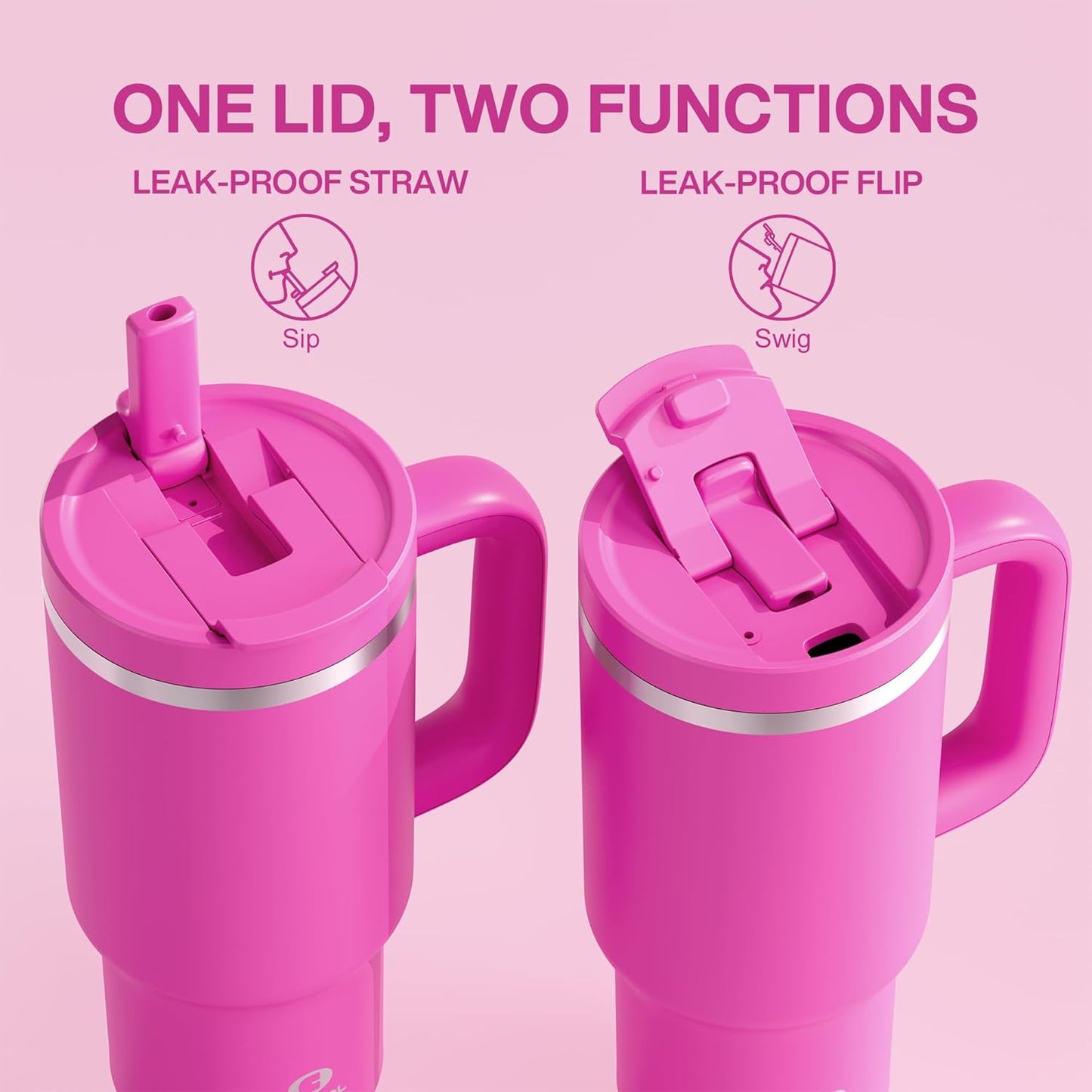 40 oz Tumbler with Handle and Straw: Stainless Steel Insulated Tumbler Keeps Cold for 24 Hours, Leakproof Travel Cup Fits in Cup Holder and BPA-Free, Cotton Candy