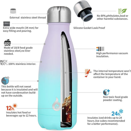 BJPKPK Insulated Water Bottle 12oz Small Stainless Steel Water Bottles Reusable Metal Thermal Keep Cold and Hot,Dreamy Purple - Colors B