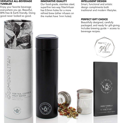 Teabloom - The ORIGINAL All-Brew Travel Tumbler & Thermos | OPRAH’s Favorite | 16oz/480ml Stainless Steel Insulated Water Bottle/Tea Flask/Cold Brew Coffee Mug