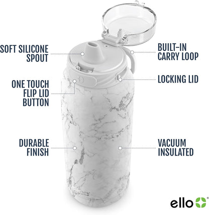 Ello Cooper 22oz Stainless Steel Water Bottle with Straw and Carry Handle, Double Walled and Vacuum Insulated Metal, Leak Proof Locking Lid with Soft Silicone Spout, Reusable, BPA Free, Lilac
