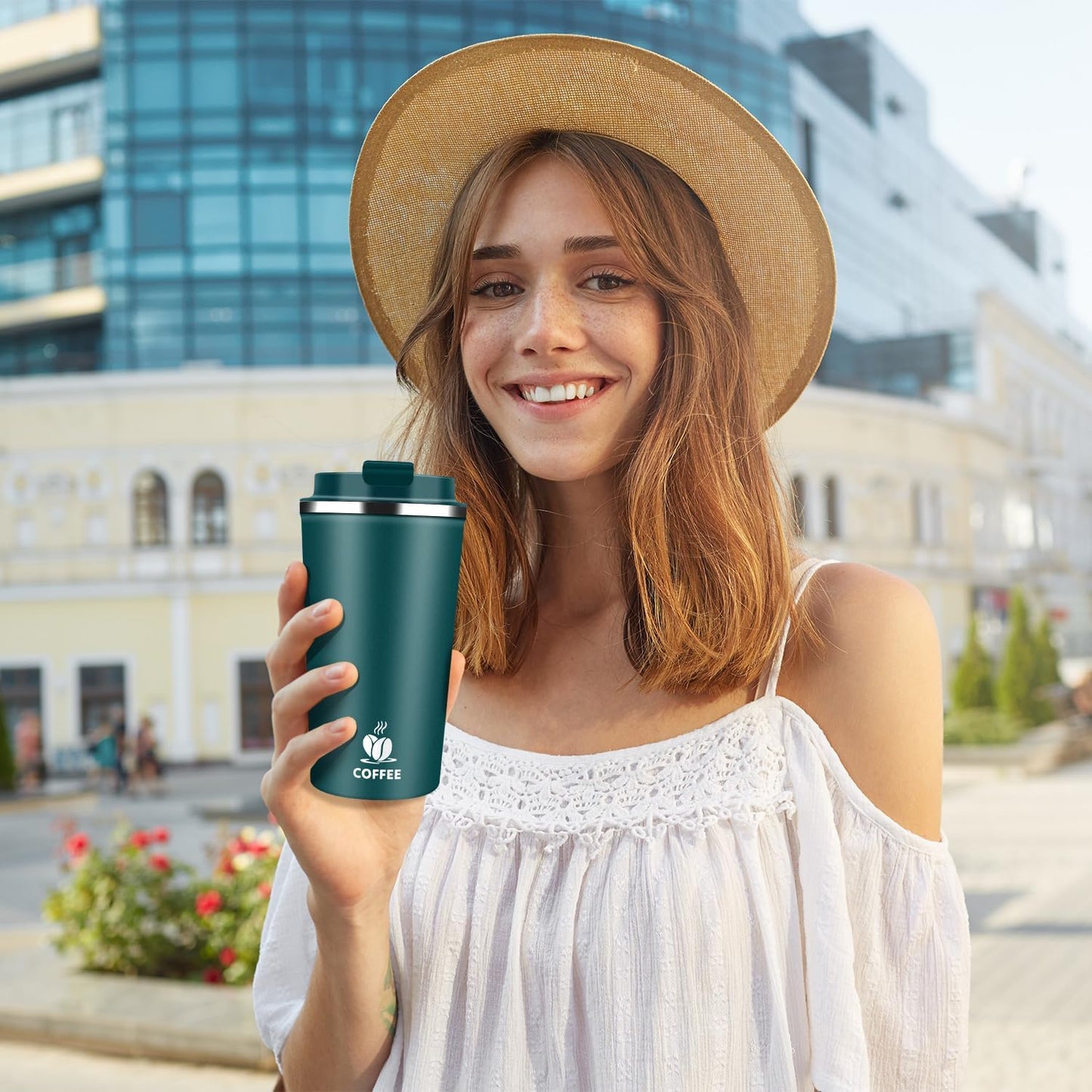 Insulated Travel Coffee Mug Reusable Coffee Tumbler Cup with Flip Lid Leak Proof Spill Proof for Office School Party Camping Hot and Cold Drink,Stainless Steel 17oz (Black)
