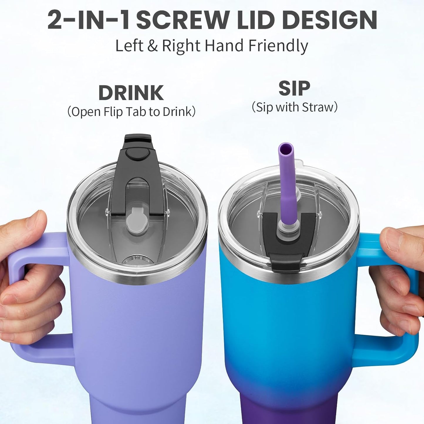 BENZZO 40 oz Tumbler with Handle and Straw Lid Travel Mugs Insulated for Hot and Cold Water Bottle Stainless Steel Coffee Cups
