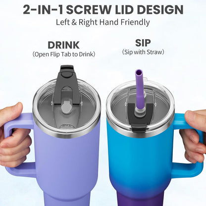 BENZZO 40 oz Tumbler with Handle and Straw Lid Travel Mugs Insulated for Hot and Cold Water Bottle Stainless Steel Coffee Cups