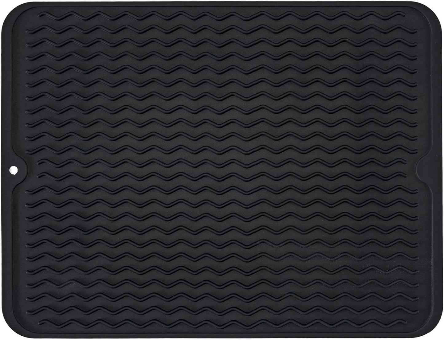 Silicone Dish Drying Mat, Non-Slip Easy Clean Sink Mat Large Heat-resistant Dish Drainer Mat for Kitchen Counter, Sink, Refrigerator or Drawer liner (12" x 6", BLACK)
