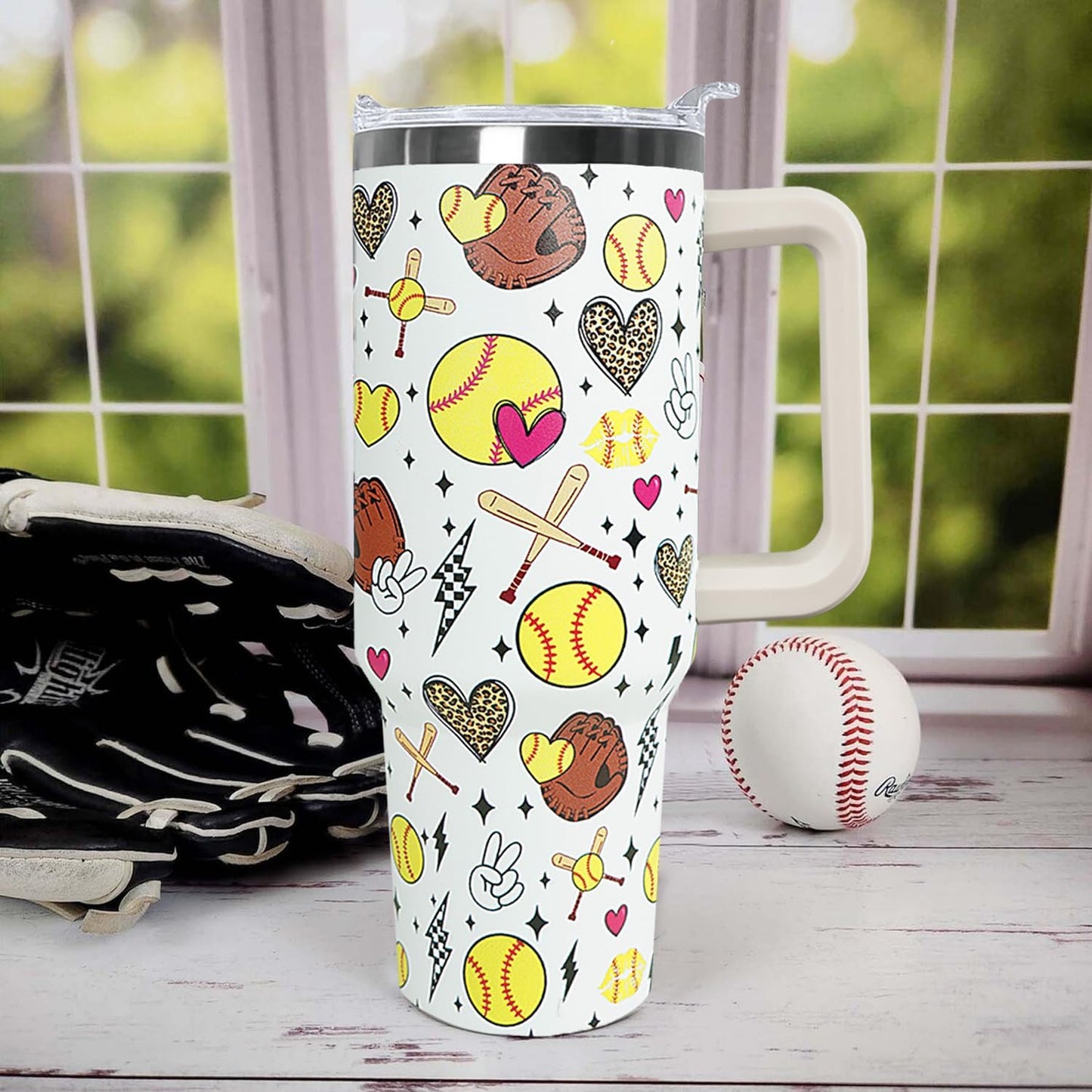 Ceovfoi 40 oz Pickleball Coffee Mug Vacuum Insulated Travel Tumbler with Handle, Lid & Straw - Perfect Pickleball Gifts for Players, Coaches, Lovers | Pickleball Accessories