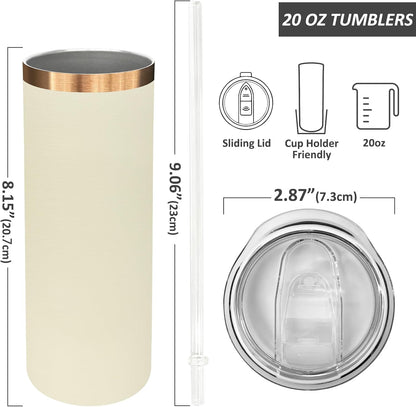 20 oz Skinny Tumblers Bulk, Stainless Steel Insulated Tumbler with Lids and Straws, Slim Double Wall Powder Coated Travel Coffee Mugs Reusable Cup for Hot Cold Drinks (Black,1 pack)