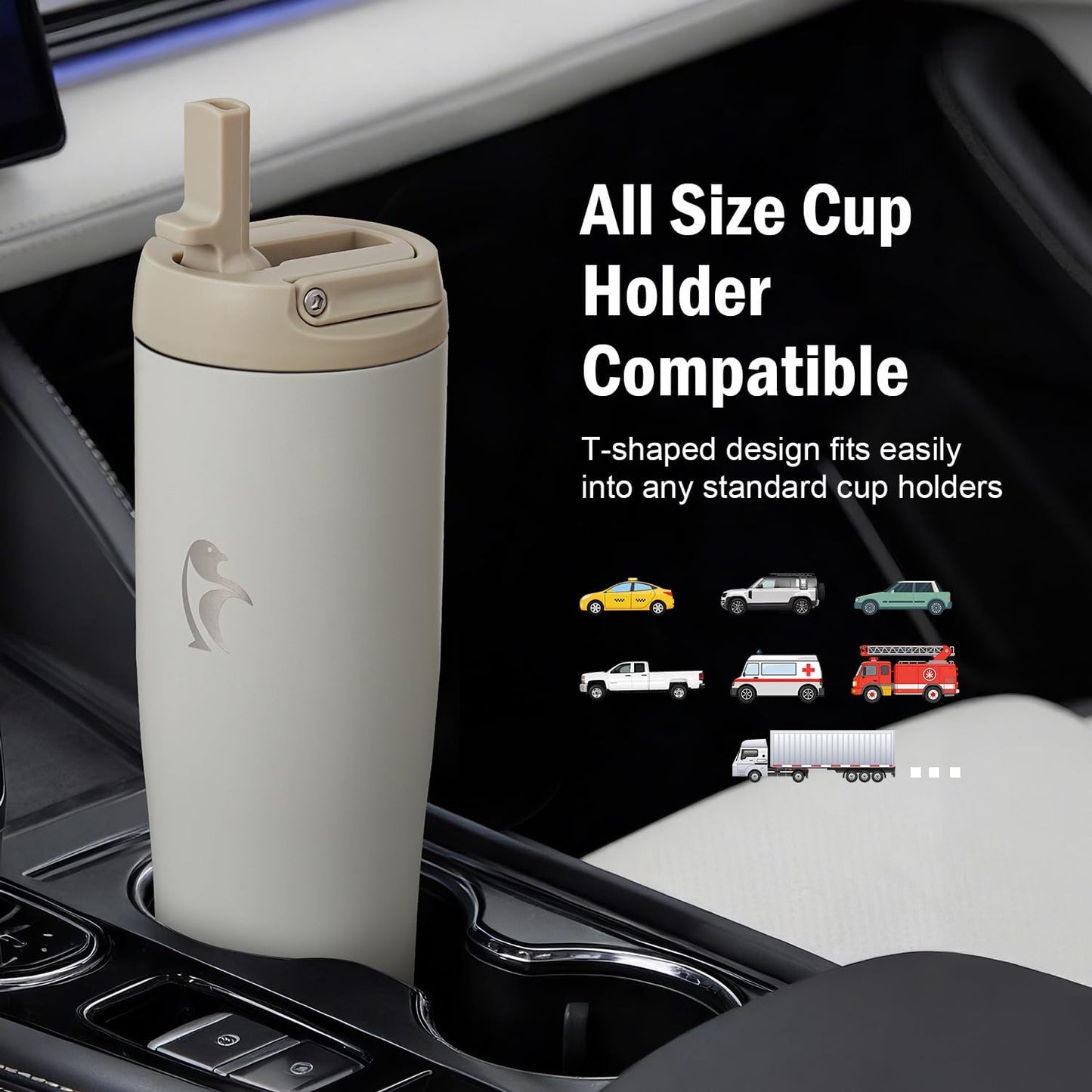 Coolflask Water Bottle 40 oz Fits Car Cup Holder, Slim Tumbler Stainless Steel with Straw & Handle, Vacuum Flask Leakproof Wide Mouth for Travel Sports Gym, Black