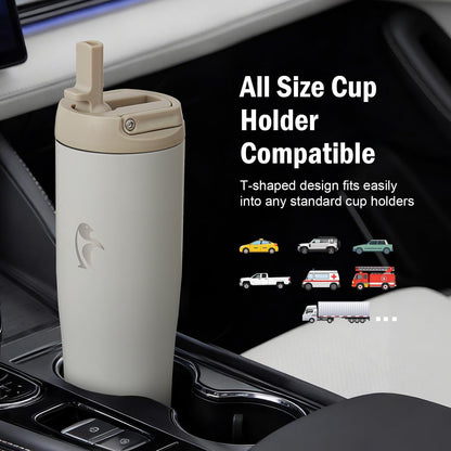 Coolflask Water Bottle 40 oz Fits Car Cup Holder, Slim Tumbler Stainless Steel with Straw & Handle, Vacuum Flask Leakproof Wide Mouth for Travel Sports Gym, Black